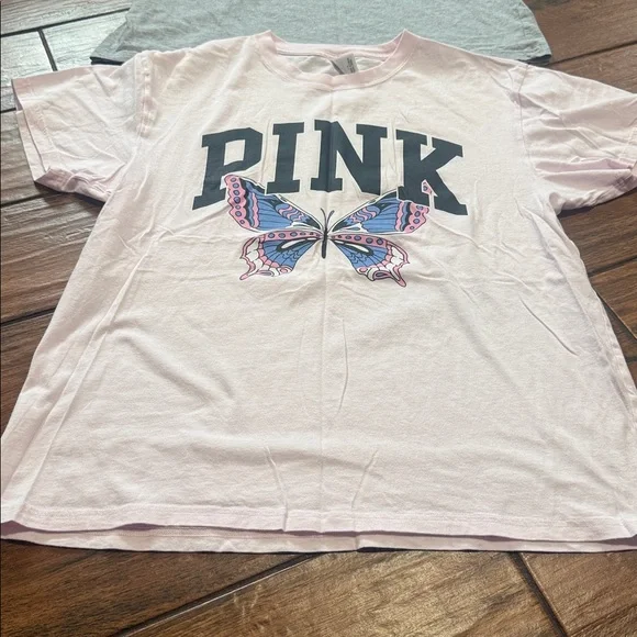 PINK Victoria's Secret Gray and Pink Graphic Tees - Picture 2 of 3